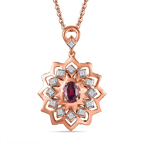 Radiant Ember Garnet & White Zircon Pendant with Chain (Size 20) in 18K Vermeil Rose Gold Plated Sterling Silver