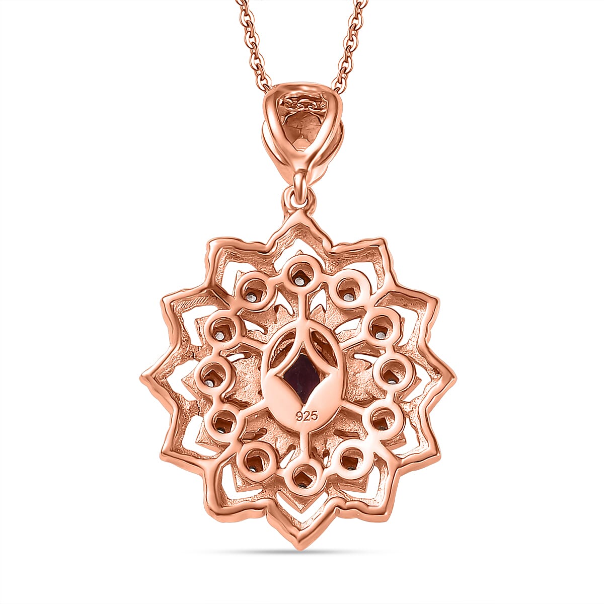 Radiant Ember Garnet & White Zircon Pendant with Chain (Size 20) in 18K Vermeil Rose Gold Plated Sterling Silver