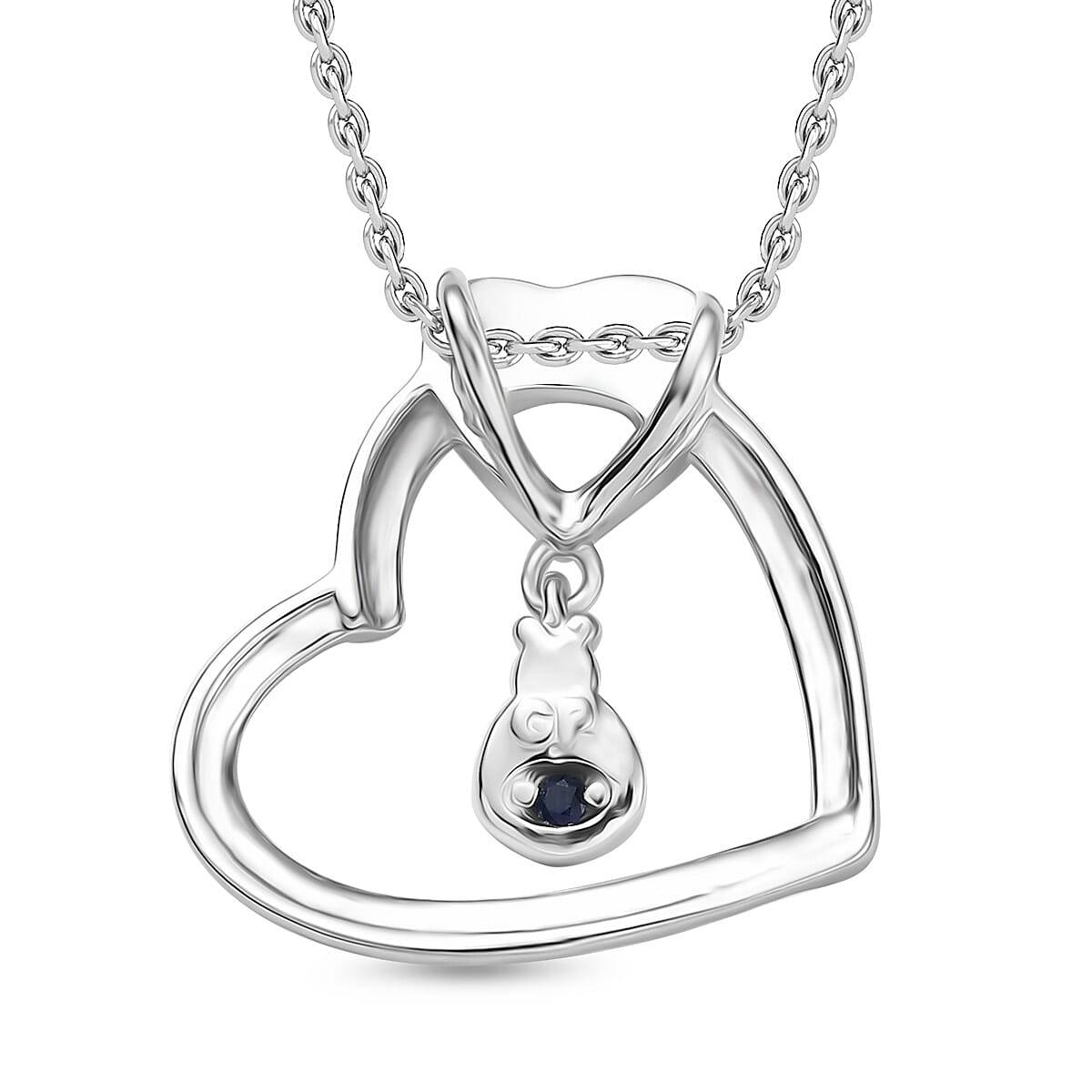 Blue Sapphire Pendant with Chain (Size 20) in Rhodium Overlay Sterling Silver