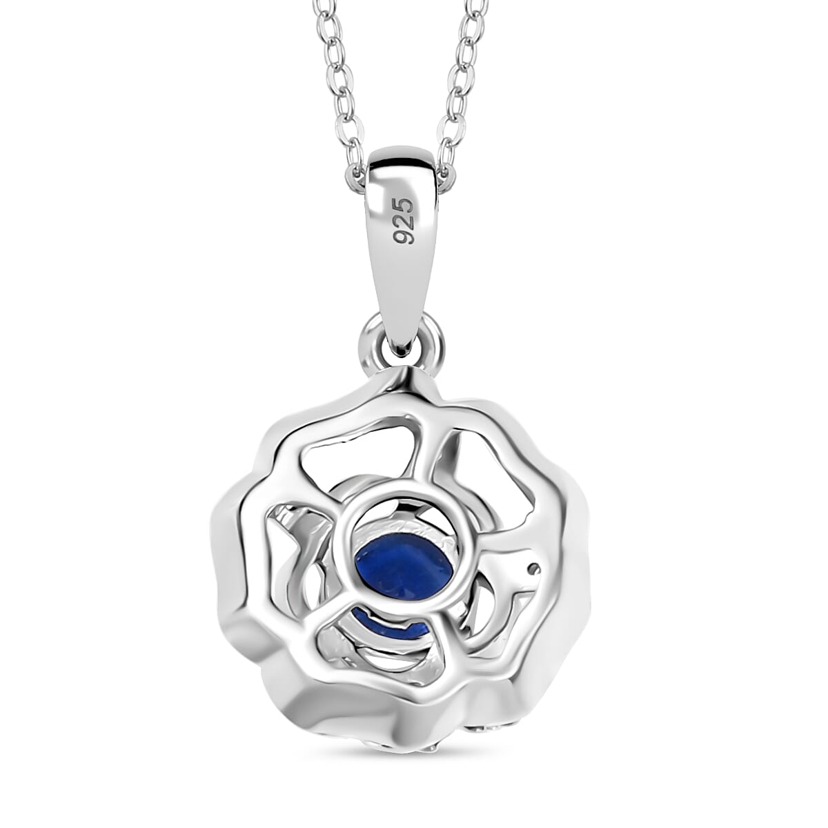 AAA Natural Kashmir Kyanite & White Zircon Pendant with Chain (Size 20) in Rhodium Overlay Sterling Silver 0.88 Ct. AAA Natural Kashmir Kyanite & White Zircon Pendant with Chain (Size 20) in Rhodium Overlay Sterling Silver 0.88 Ct.