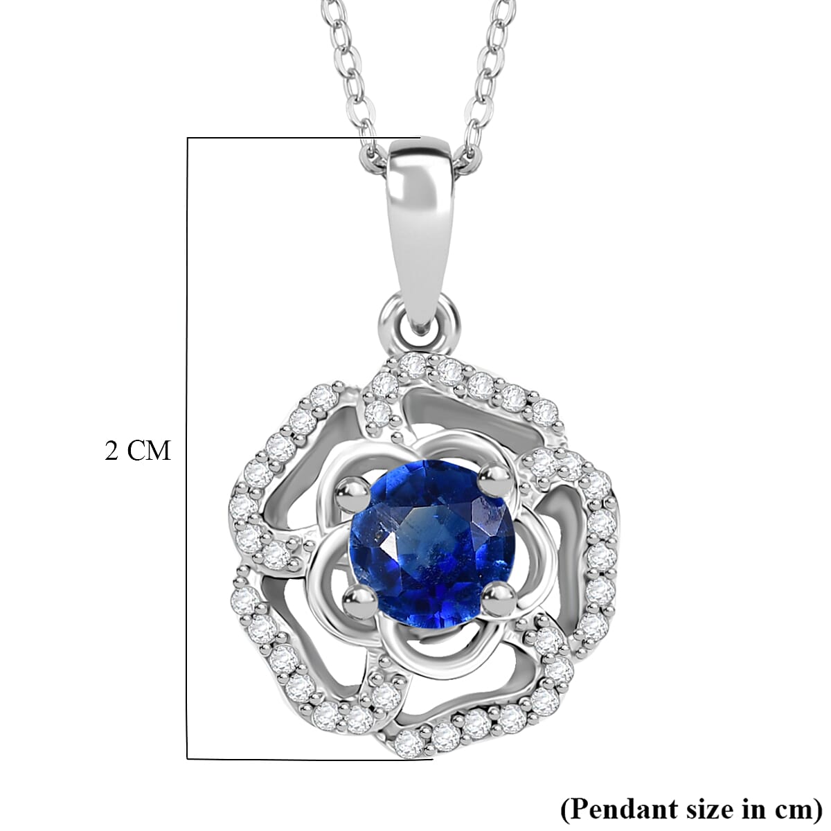 AAA Natural Kashmir Kyanite & White Zircon Pendant with Chain (Size 20) in Rhodium Overlay Sterling Silver 0.88 Ct. AAA Natural Kashmir Kyanite & White Zircon Pendant with Chain (Size 20) in Rhodium Overlay Sterling Silver 0.88 Ct.