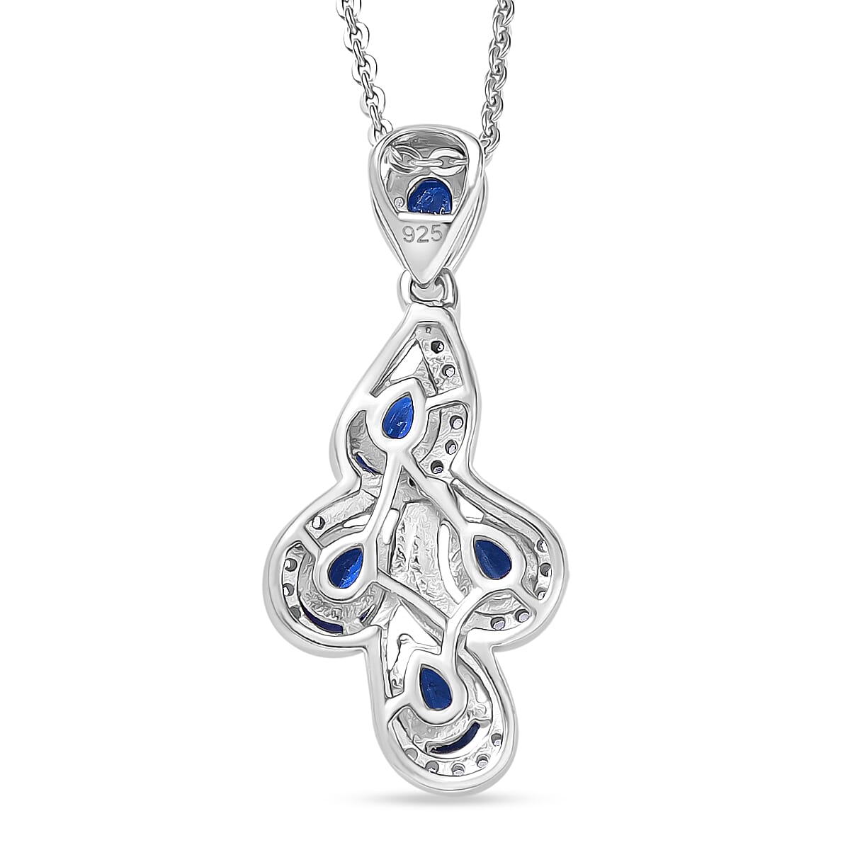 AAA Natural Kashmir Kyanite & White Zircon Pendant with Chain (Size 20) in Rhodium Overlay Sterling Silver 1.26 Ct. AAA Natural Kashmir Kyanite & White Zircon Pendant with Chain (Size 20) in Rhodium Overlay Sterling Silver 1.26 Ct.