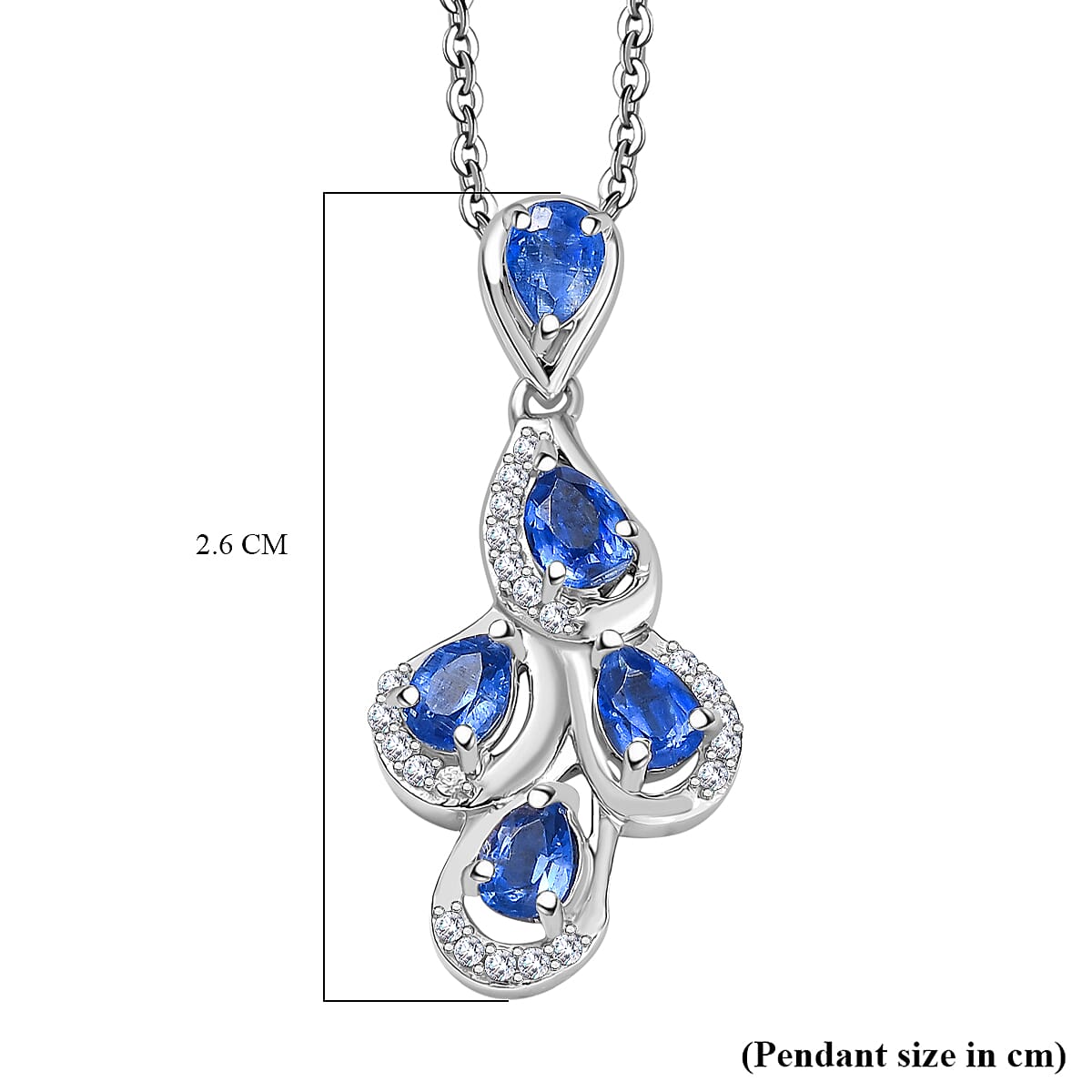 AAA Natural Kashmir Kyanite & White Zircon Pendant with Chain (Size 20) in Rhodium Overlay Sterling Silver 1.26 Ct. AAA Natural Kashmir Kyanite & White Zircon Pendant with Chain (Size 20) in Rhodium Overlay Sterling Silver 1.26 Ct.