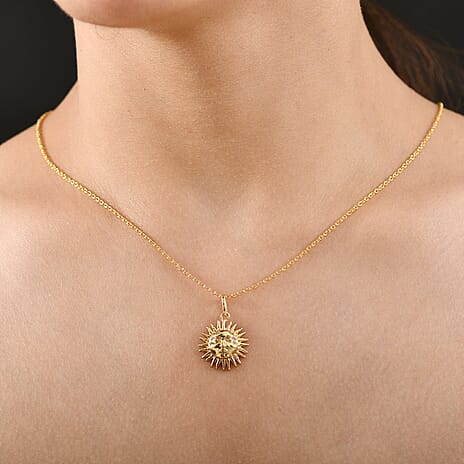 Gold Overlay Sterling Silver Sun Pendant with Chain (Size 20)