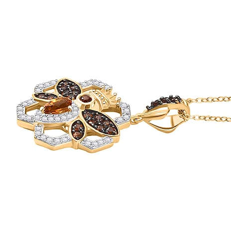 GP HoneyComb Collection - Madeira Citrine, White Zircon, Natural Champagne Zircon, Blue Sapphire Pendant with Chain (Size 20) in 18K Vermeil Yellow Gold Plated Sterling Silver 1.01 Ct