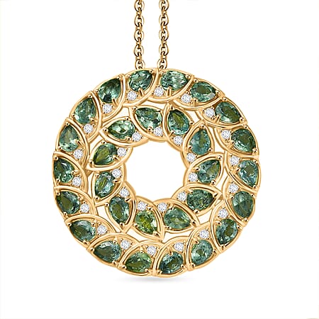 GP Leaf Collection - Green Apatite, White Zircon & Blue Sapphire Pendant with Chain (Size 20) in 18K Vermeil Yellow Gold Plated Sterling Silver 5.33 Ct. GP Leaf Collection - Green Apatite, White Zircon & Blue Sapphire Pendant with Chain (Size 20) in 18K Vermeil Yellow Gold Plated Sterling Silver 5.33 Ct.