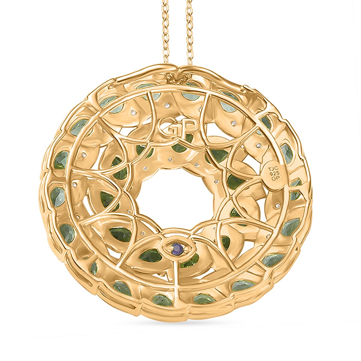 GP Leaf Collection - Green Apatite, White Zircon & Blue Sapphire Pendant with Chain (Size 20) in 18K Vermeil Yellow Gold Plated Sterling Silver 5.33 Ct. GP Leaf Collection - Green Apatite, White Zircon & Blue Sapphire Pendant with Chain (Size 20) in 18K Vermeil Yellow Gold Plated Sterling Silver 5.33 Ct.