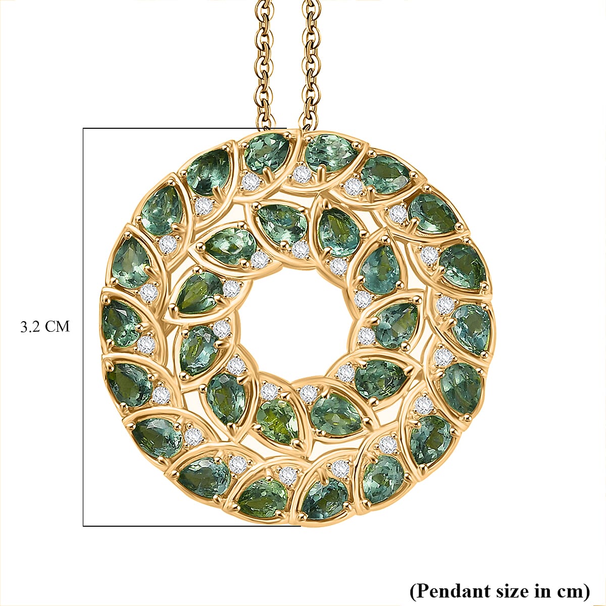 GP Leaf Collection - Green Apatite, White Zircon & Blue Sapphire Pendant with Chain (Size 20) in 18K Vermeil Yellow Gold Plated Sterling Silver 5.33 Ct. GP Leaf Collection - Green Apatite, White Zircon & Blue Sapphire Pendant with Chain (Size 20) in 18K Vermeil Yellow Gold Plated Sterling Silver 5.33 Ct.