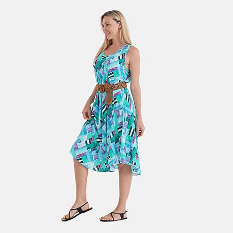 The Showstopper - - Maisi Flowy Sleeveless Umbrella Dress with Elastic Belt (One Size) - Multi-Plaid