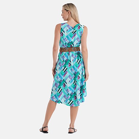 The Showstopper - - Maisi Flowy Sleeveless Umbrella Dress with Elastic Belt (One Size) - Multi-Plaid