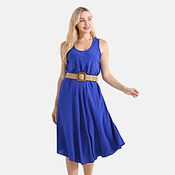 Tamsy Printed Sleeveless Umbrella Dress with Belt