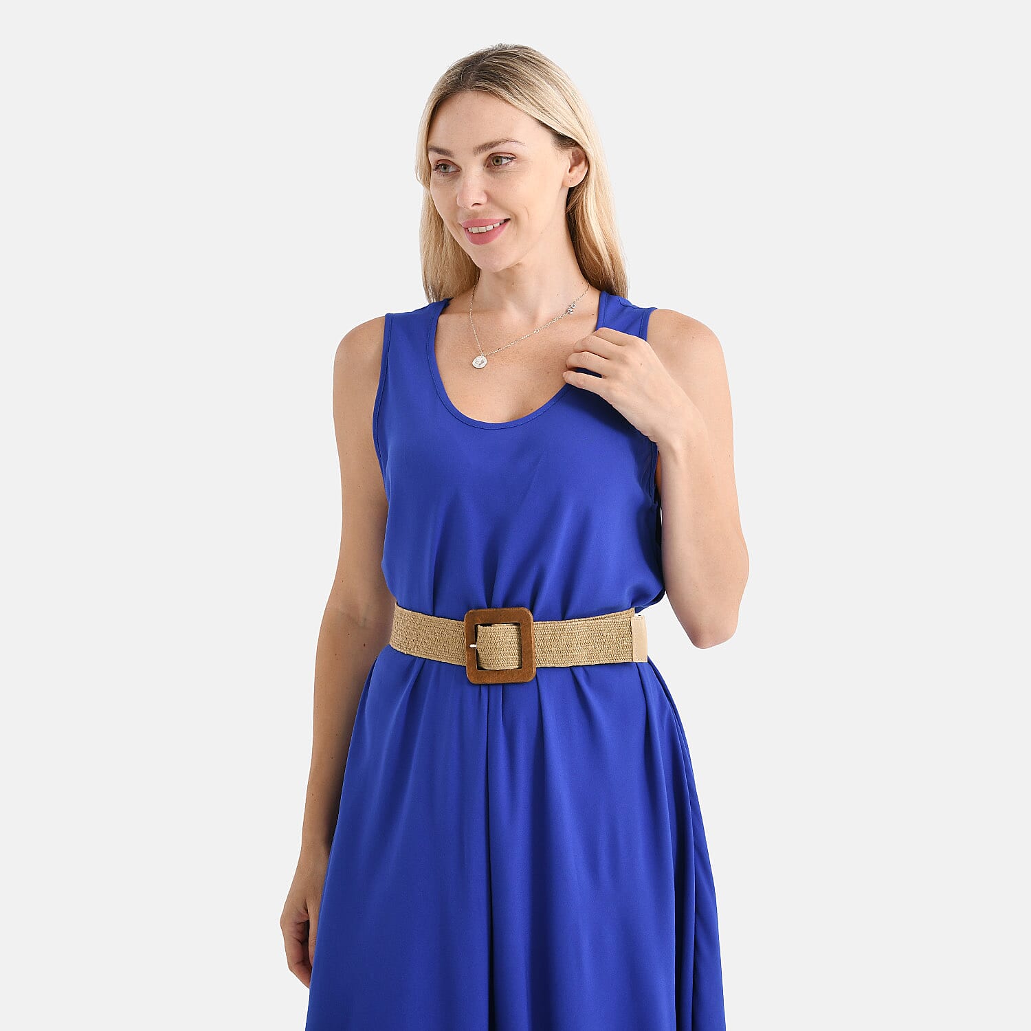 Tamsy Printed Sleeveless Umbrella Dress with Belt