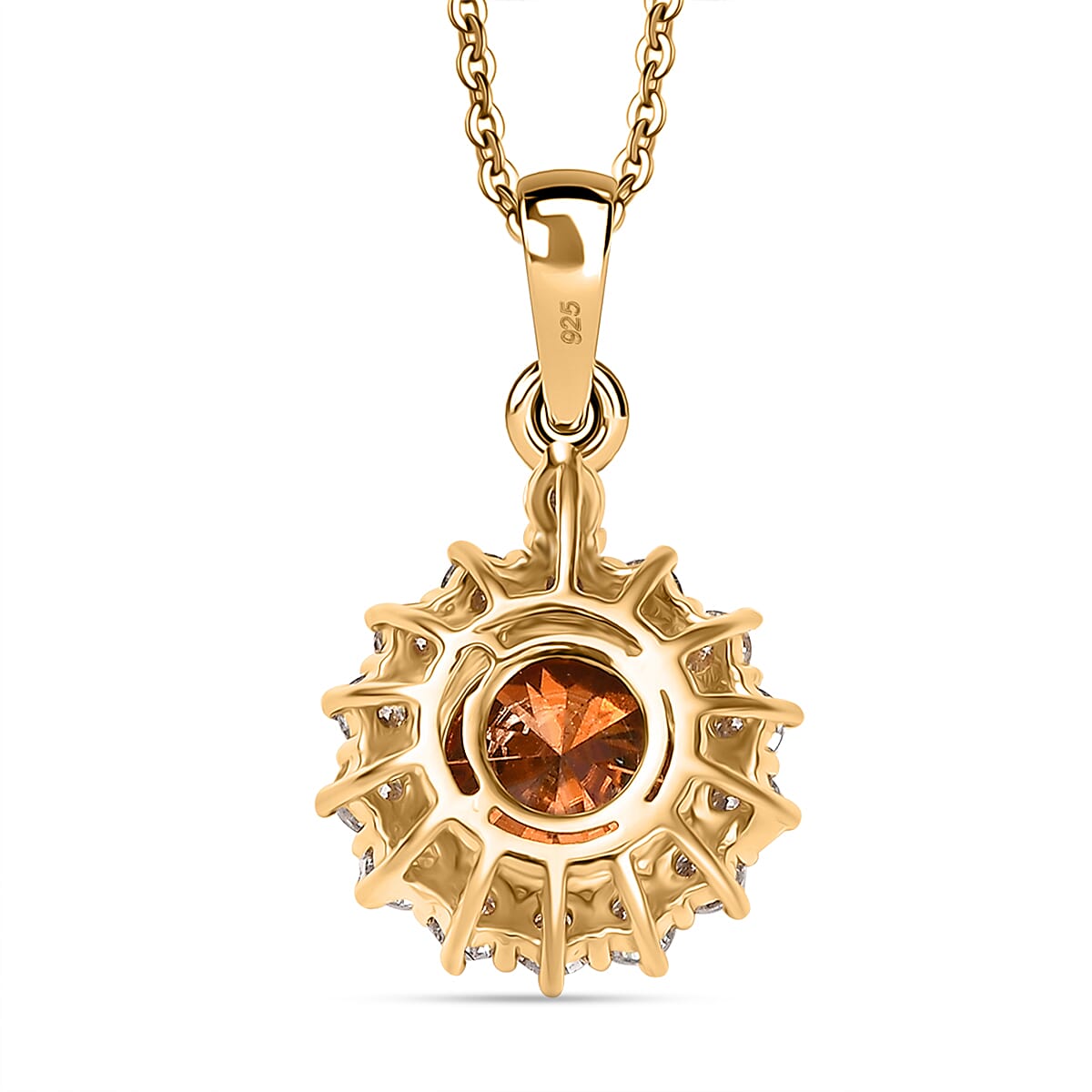 DEAL OF THE DAY - Premium Red Moissanite Solitaire and White Moissanite Pendant with Chain (Size 20) in 18K Vermeil Yellow Gold Plated Sterling Silver 2.21 Ct. DEAL OF THE DAY - Premium Red Moissanite Solitaire and White Moissanite Pendant with Chain (Size 20) in 18K Vermeil Yellow Gold Plated Sterling Silver 2.21 Ct.