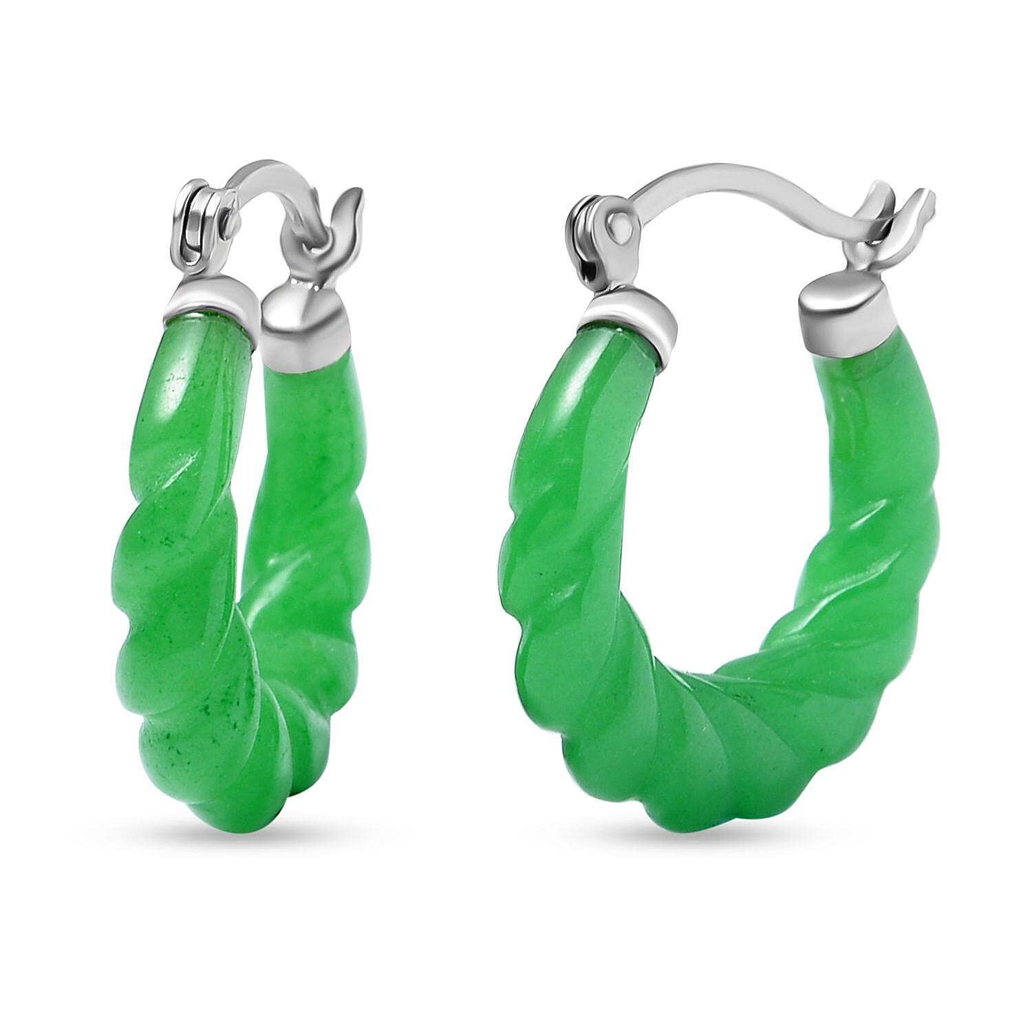 2 Piece Set - Enhanced Green Jade Stone Bracelet (Size 7 Stretchable) with Clasp & Earring in Rhodium Overlay Sterling Silver 105.00 Ct. 2 Piece Set - Enhanced Green Jade Stone Bracelet (Size 7 Stretchable) with Clasp & Earring in Rhodium Overlay Sterling Silver 105.00 Ct.