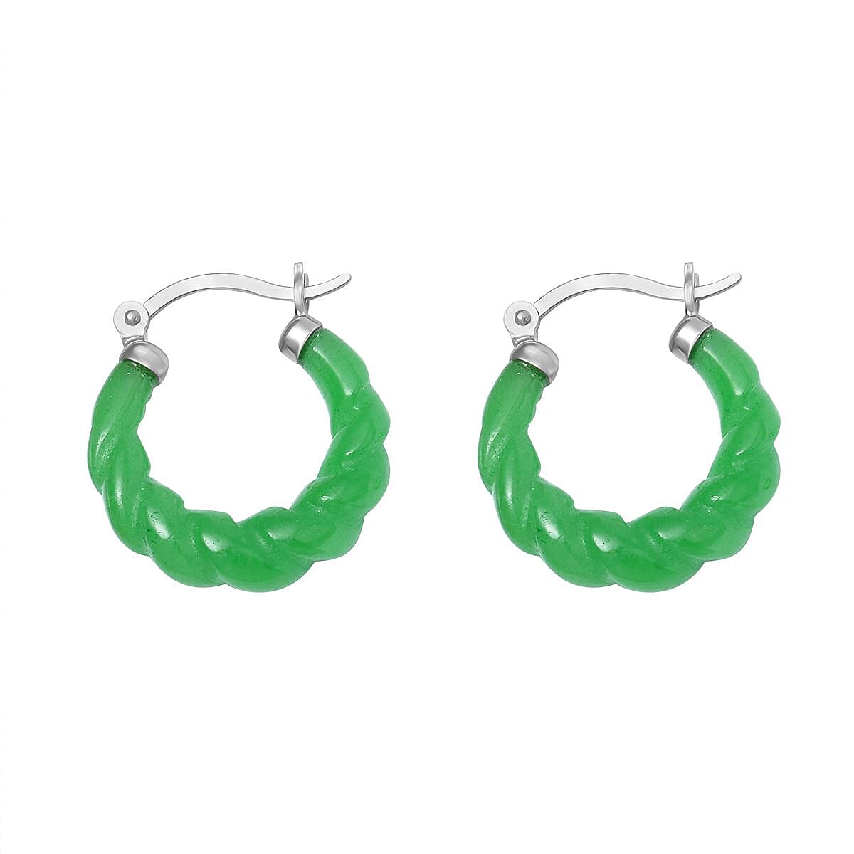 2 Piece Set - Enhanced Green Jade Stone Bracelet (Size 7 Stretchable) with Clasp & Earring in Rhodium Overlay Sterling Silver 105.00 Ct. 2 Piece Set - Enhanced Green Jade Stone Bracelet (Size 7 Stretchable) with Clasp & Earring in Rhodium Overlay Sterling Silver 105.00 Ct.