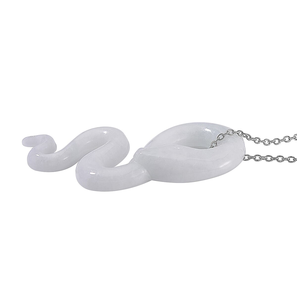 RARE OPPORTUNITY- Type A - Natural White Jadeite Jade Snake Pendant with Chain (Size - 20) in Rhodium Overlay Sterling Silver 37.00 Ct.