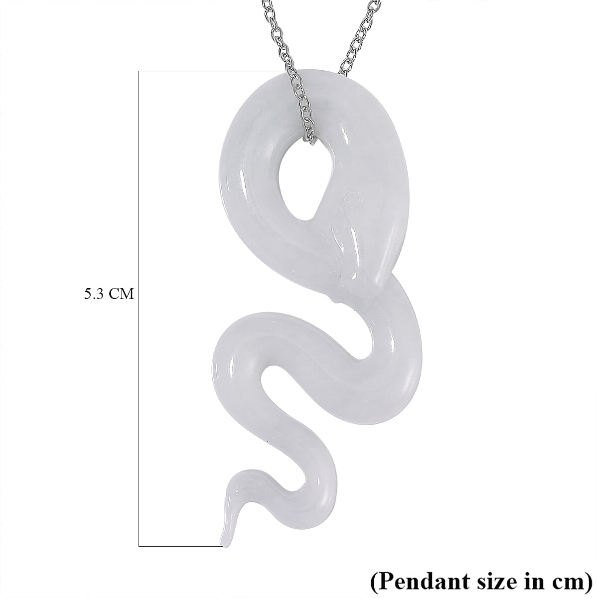 RARE OPPORTUNITY- Type A - Natural White Jadeite Jade Snake Pendant with Chain (Size - 20) in Rhodium Overlay Sterling Silver 37.00 Ct.