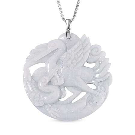 Natural White Jade Pendant with Chain (Size 20) in Rhodium Overlay Sterling Silver 200.00 Ct.