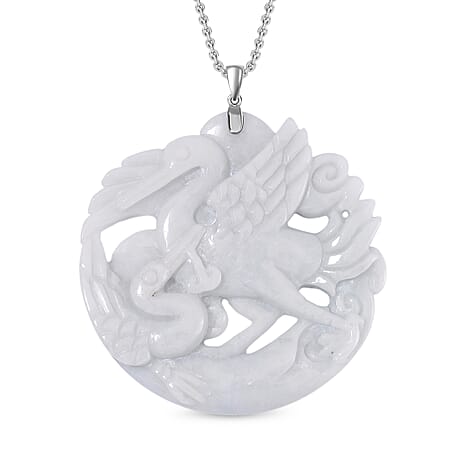 Natural White Jade Pendant with Chain (Size 20) in Rhodium Overlay Sterling Silver 200.00 Ct.
