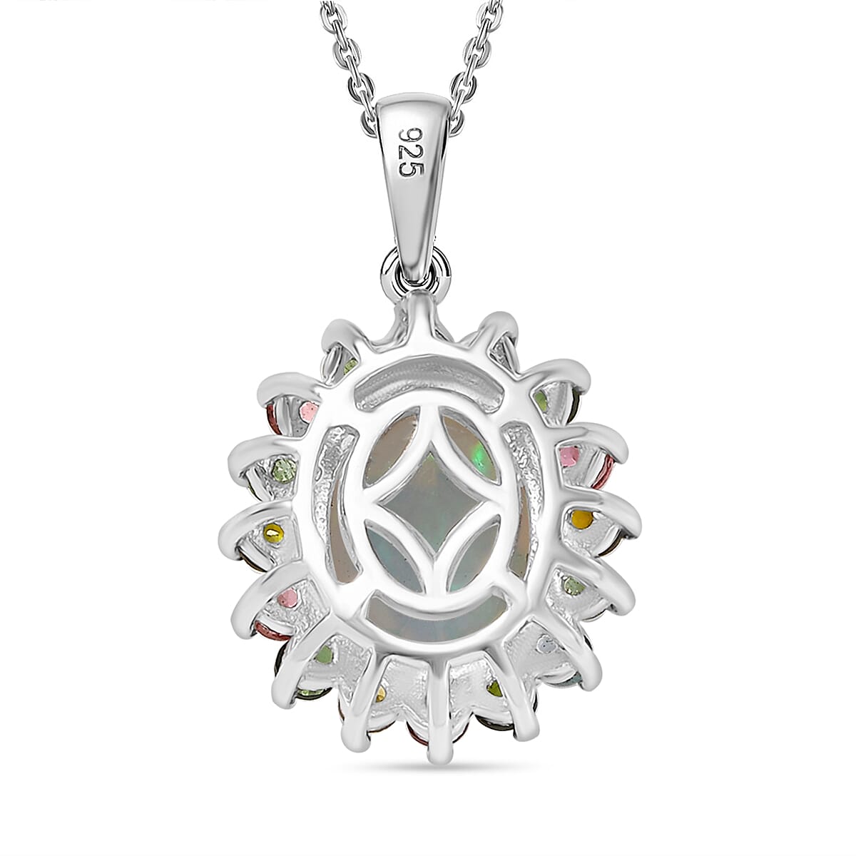 Ethiopian Opal & Multi-Tourmaline Pendant with Chain (Size 20) in Rhodium Overlay Sterling Silver 2.24 Ct.