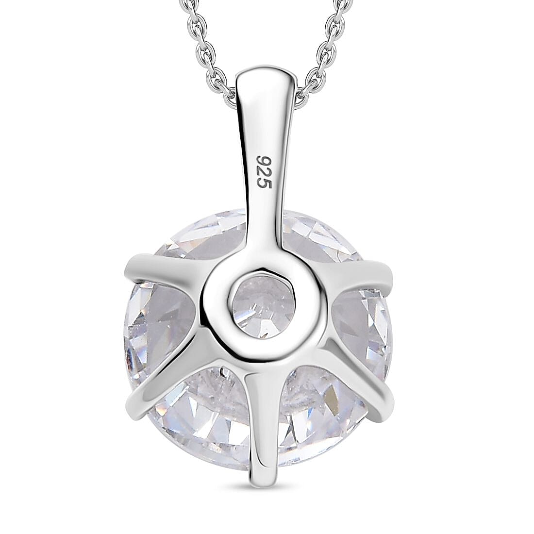 Swarovski Zirconia Pendant with Chain (Size 20) in Rhodium Overlay Sterling Silver 12.10 Ct. Swarovski Zirconia Pendant with Chain (Size 20) in Rhodium Overlay Sterling Silver 12.10 Ct.