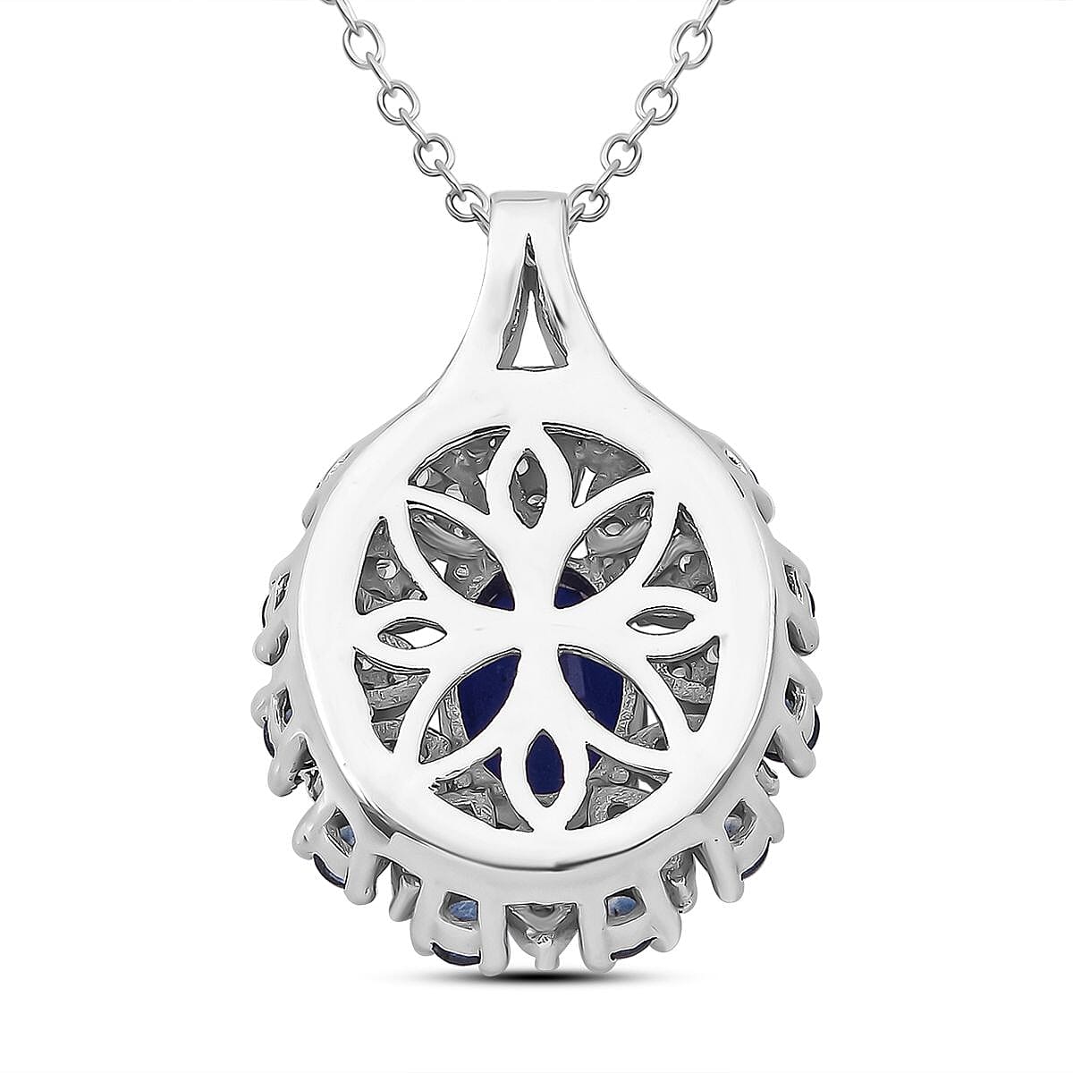 Premium Vietnamese Cobalt Blue Spinel, White Zircon & Blue Sapphire Pendant with Chain (Size 20) in Rhodium Overlay Sterling Silver 2.14 Ct.