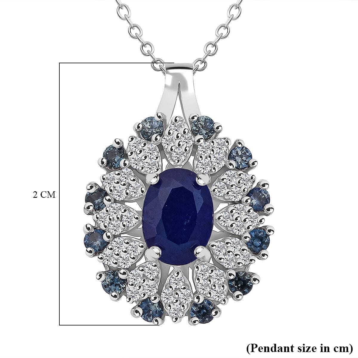 Premium Vietnamese Cobalt Blue Spinel, White Zircon & Blue Sapphire Pendant with Chain (Size 20) in Rhodium Overlay Sterling Silver 2.14 Ct.
