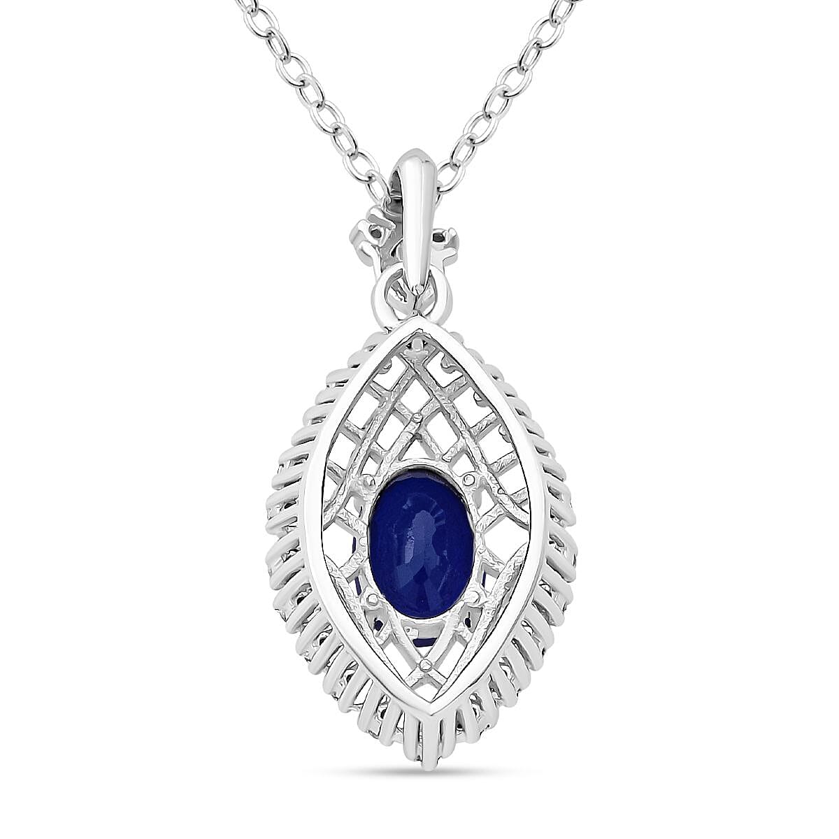 Premium Vietnamese Cobalt Blue Spinel & White Zircon Pendant with Chain (Size 20) in Rhodium Overlay Sterling Silver 1.36 Ct.