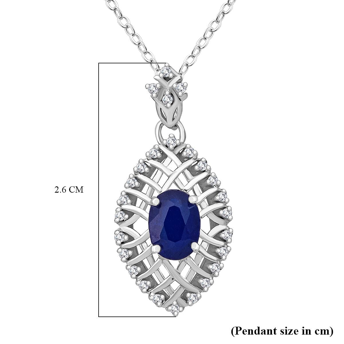 Premium Vietnamese Cobalt Blue Spinel & White Zircon Pendant with Chain (Size 20) in Rhodium Overlay Sterling Silver 1.36 Ct.