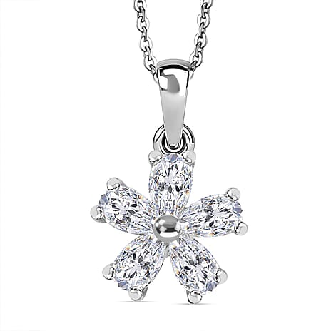 Swarovski Zirconia Pendant with Chain (Size 20) in Rhodium Overlay Sterling Silver 1.50 Ct.