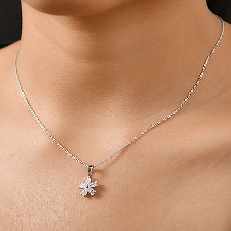 Swarovski Zirconia Pendant with Chain (Size 20) in Rhodium Overlay Sterling Silver 1.50 Ct.