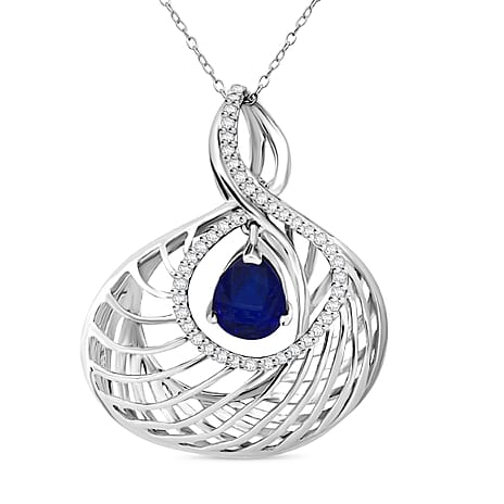 Premium Vietnamese Cobalt Blue Spinel & White Zircon Pendant with Chain (Size 20) in Rhodium Overlay Sterling Silver 2.21 Ct.