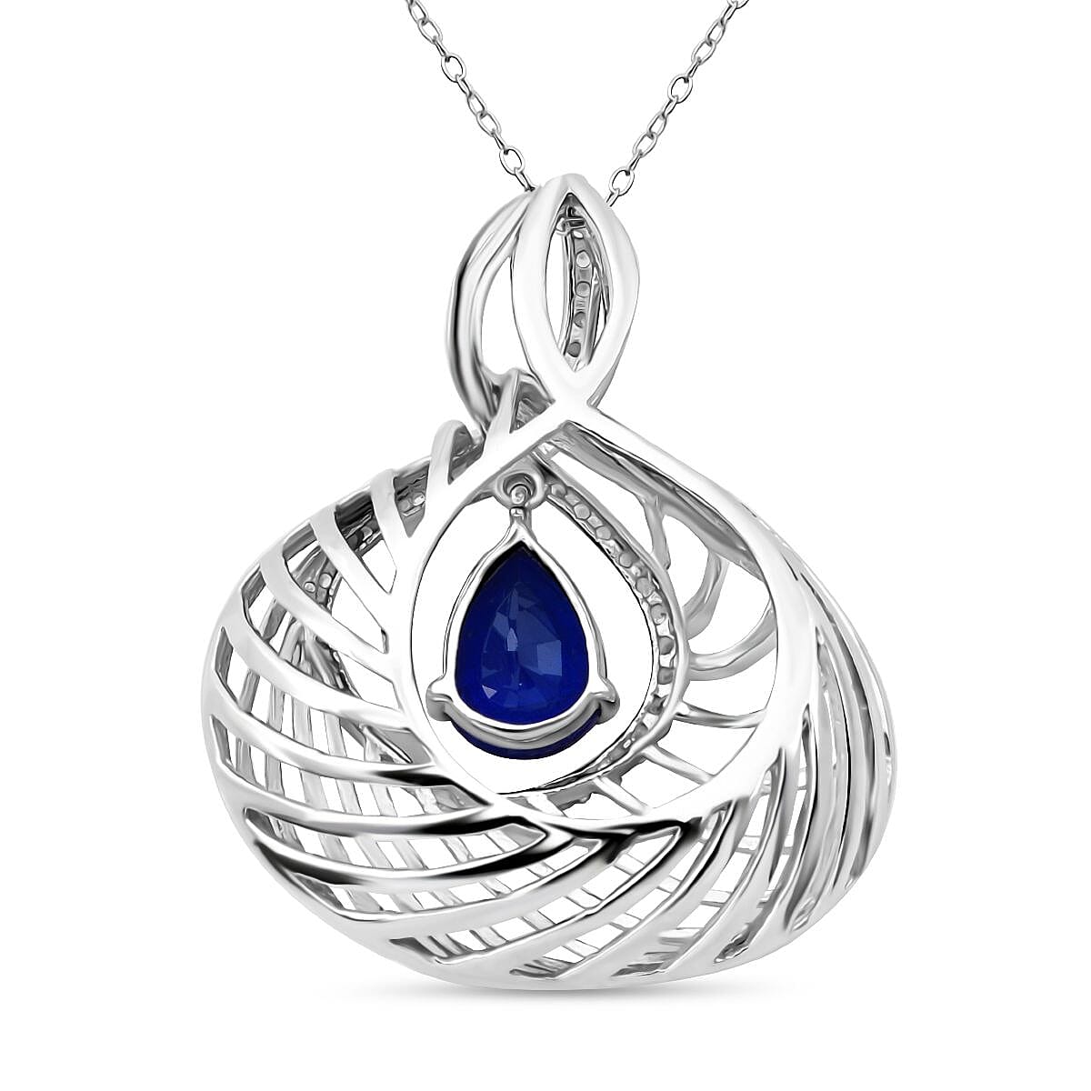 Premium Vietnamese Cobalt Blue Spinel & White Zircon Pendant with Chain (Size 20) in Rhodium Overlay Sterling Silver 2.21 Ct.
