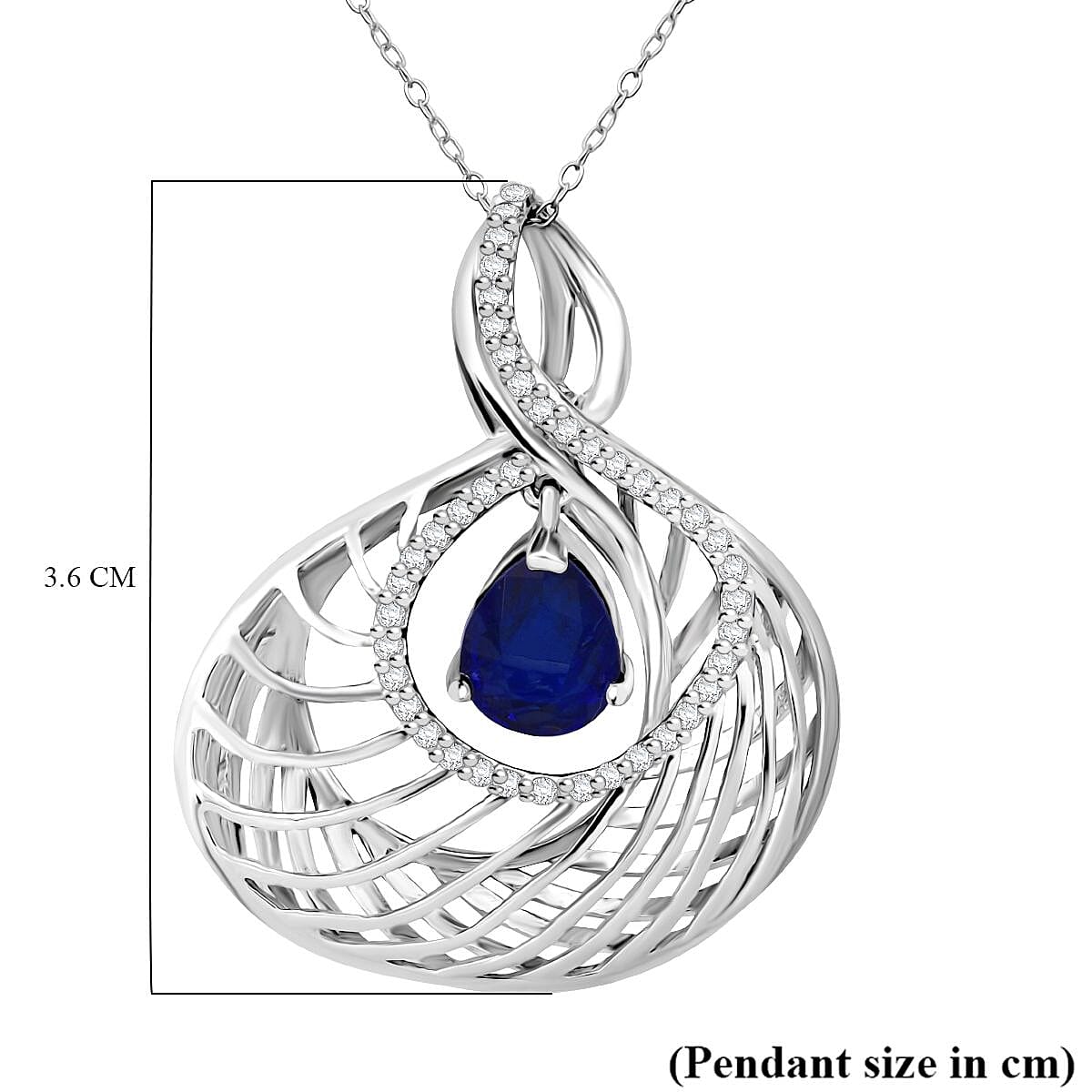 Premium Vietnamese Cobalt Blue Spinel & White Zircon Pendant with Chain (Size 20) in Rhodium Overlay Sterling Silver 2.21 Ct.