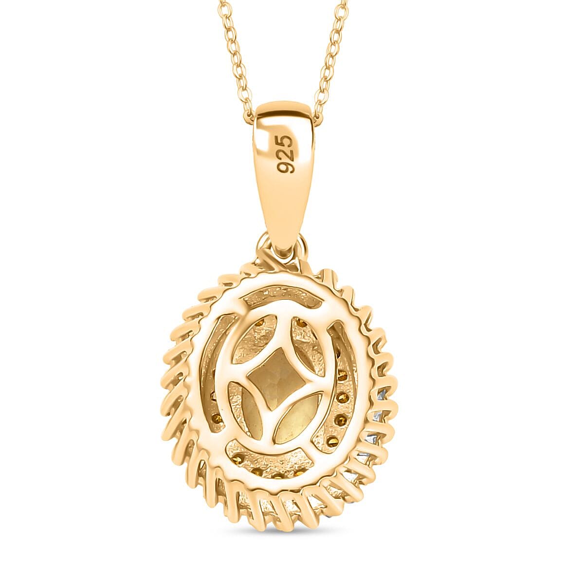 Yellow Apatite, White Diamond & Yellow Diamond Pendant with Chain (Size 20) in 18K Vermeil Yellow Gold Plated Sterling Silver 1.23 Ct. Yellow Apatite, White Diamond & Yellow Diamond Pendant with Chain (Size 20) in 18K Vermeil Yellow Gold Plated Sterling Silver 1.23 Ct.