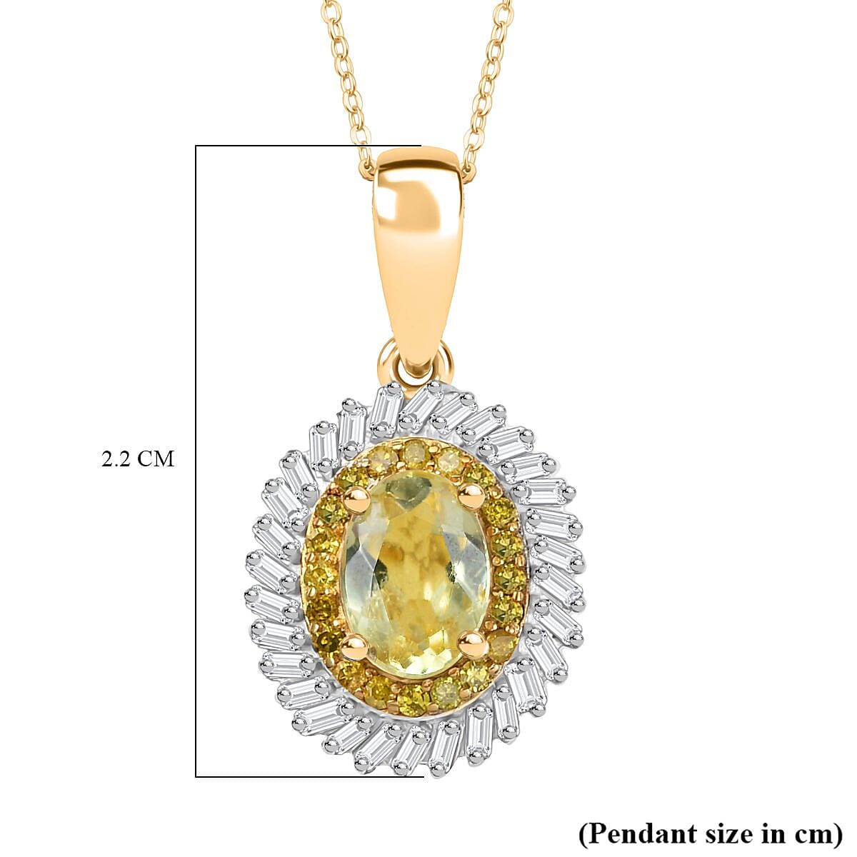 Yellow Apatite, White Diamond & Yellow Diamond Pendant with Chain (Size 20) in 18K Vermeil Yellow Gold Plated Sterling Silver 1.23 Ct. Yellow Apatite, White Diamond & Yellow Diamond Pendant with Chain (Size 20) in 18K Vermeil Yellow Gold Plated Sterling Silver 1.23 Ct.