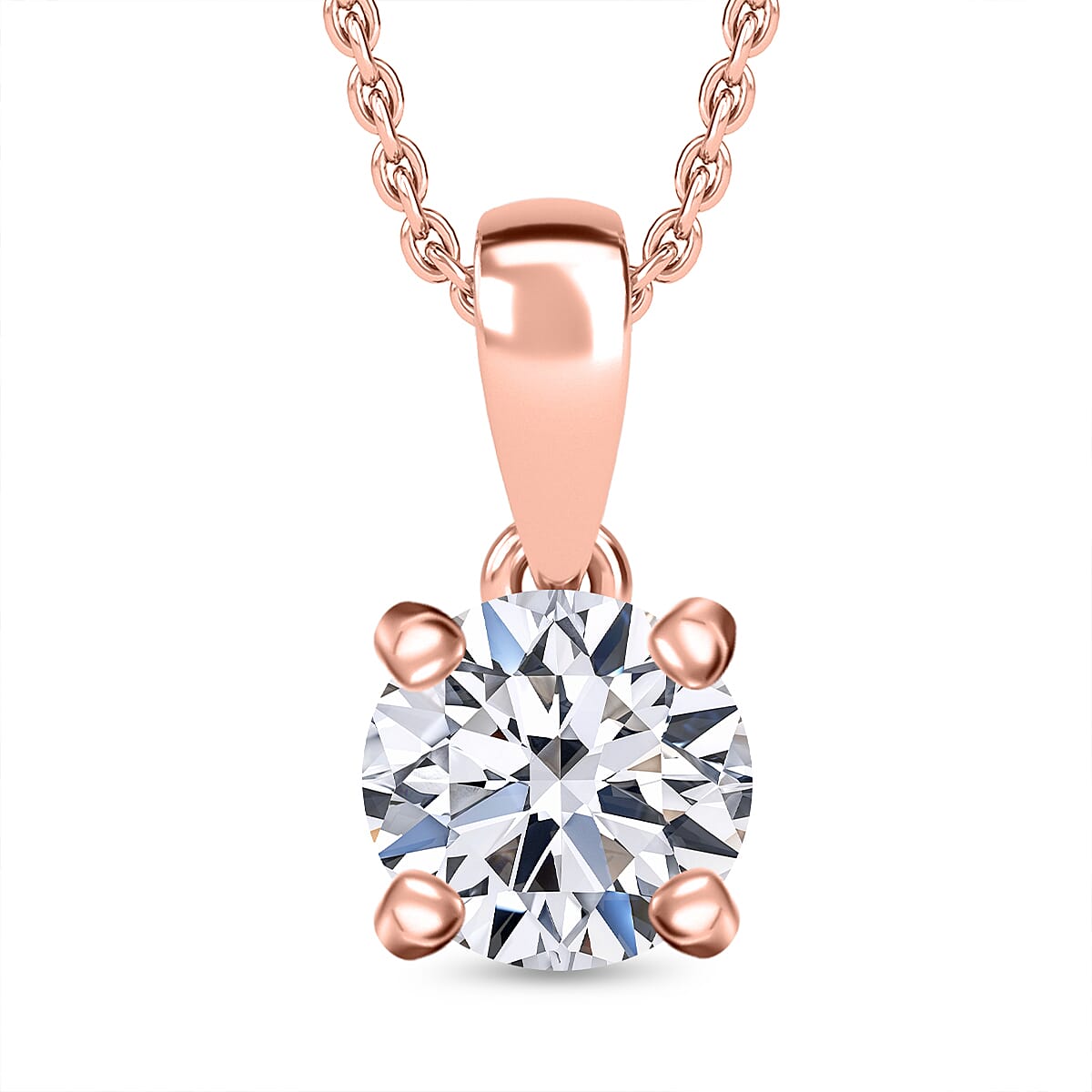 Luxuriant Diamond Lab Grown Diamond Pendant with Chain (Size 20) in 18K Vermeil Rose Gold Plated Sterling Silver 1.02 Ct.