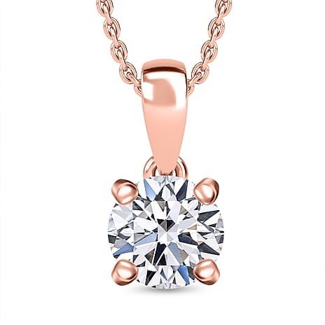 Luxuriant Diamond Lab Grown Diamond Pendant with Chain (Size 20) in 18K Vermeil Rose Gold Plated Sterling Silver 1.02 Ct.