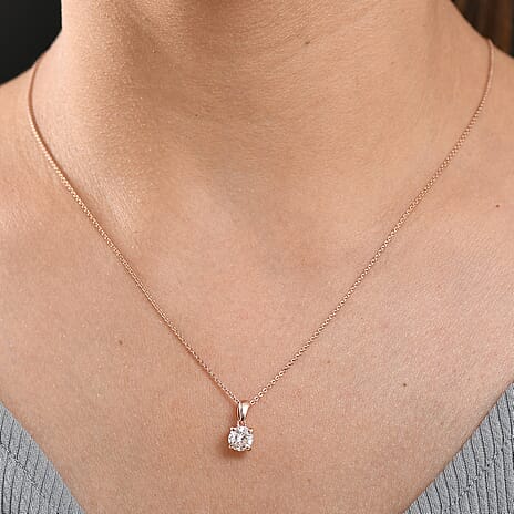 Luxuriant Diamond Lab Grown Diamond Pendant with Chain (Size 20) in 18K Vermeil Rose Gold Plated Sterling Silver 1.02 Ct.