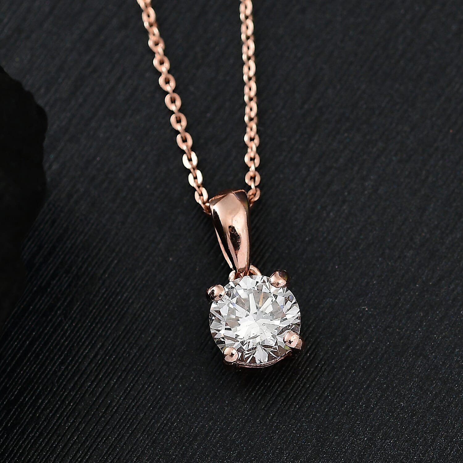 Luxuriant Diamond Lab Grown Diamond Pendant with Chain (Size 20) in 18K Vermeil Rose Gold Plated Sterling Silver 1.02 Ct.