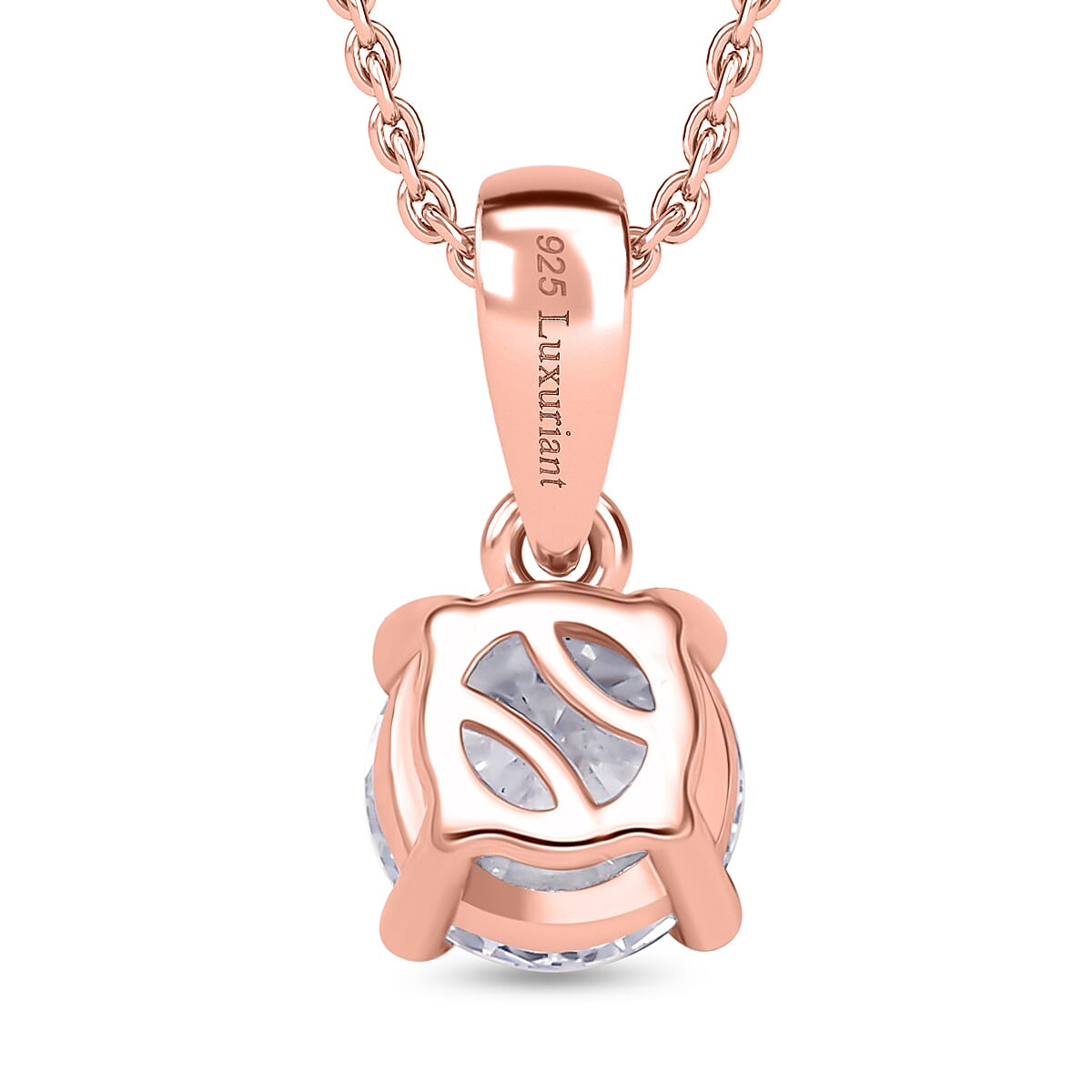 Luxuriant Diamond Lab Grown Diamond Pendant with Chain (Size 20) in 18K Vermeil Rose Gold Plated Sterling Silver 1.02 Ct.