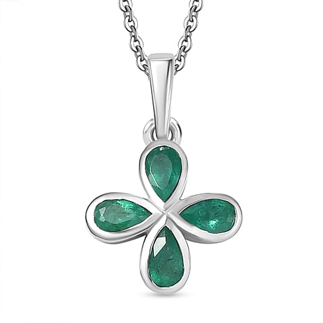 AAA Gemfields Emerald Pendant with Chain (Size 20) in Rhodium Overlay Sterling Silver 0.77 Ct.