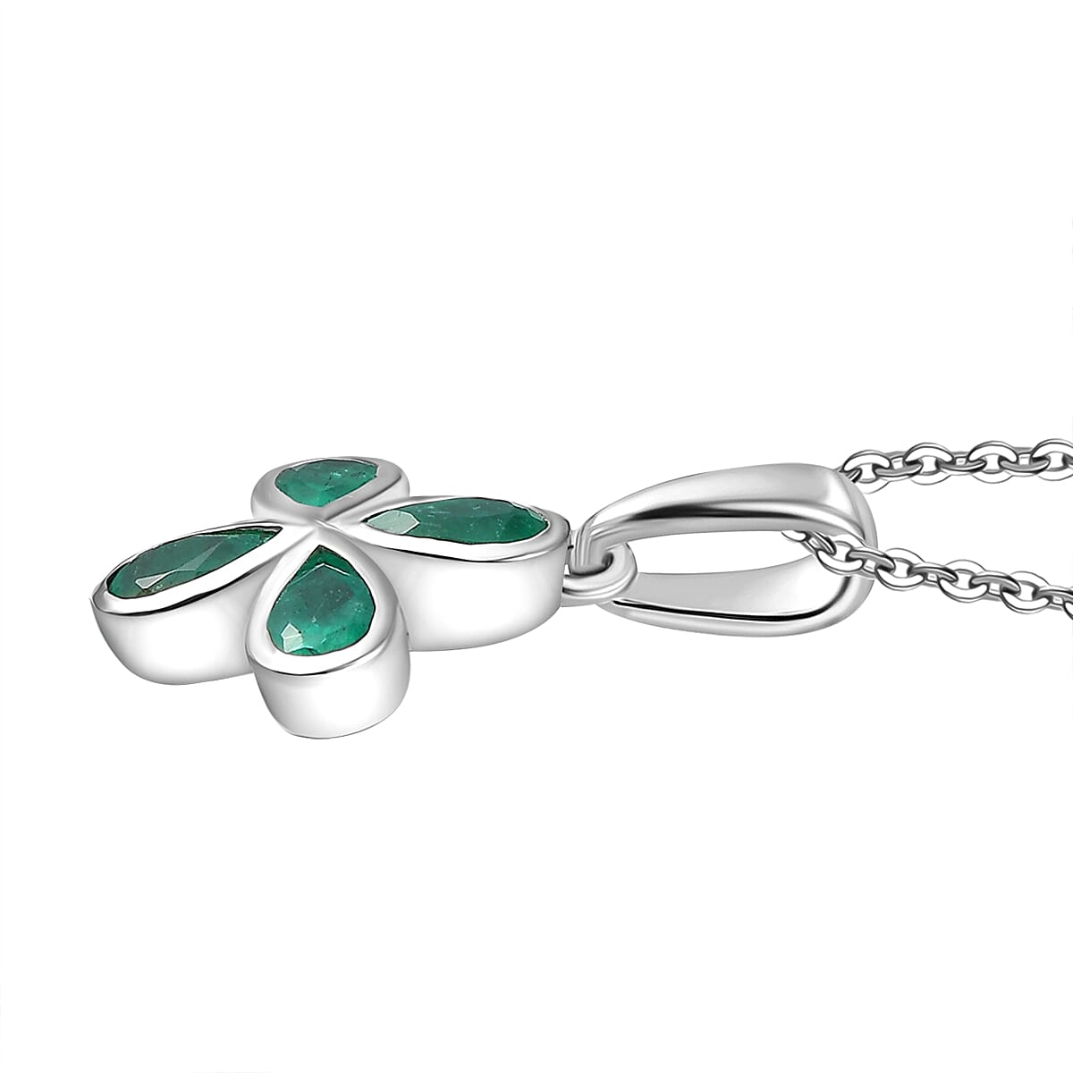 AAA Gemfields Emerald Pendant with Chain (Size 20) in Rhodium Overlay Sterling Silver 0.77 Ct.