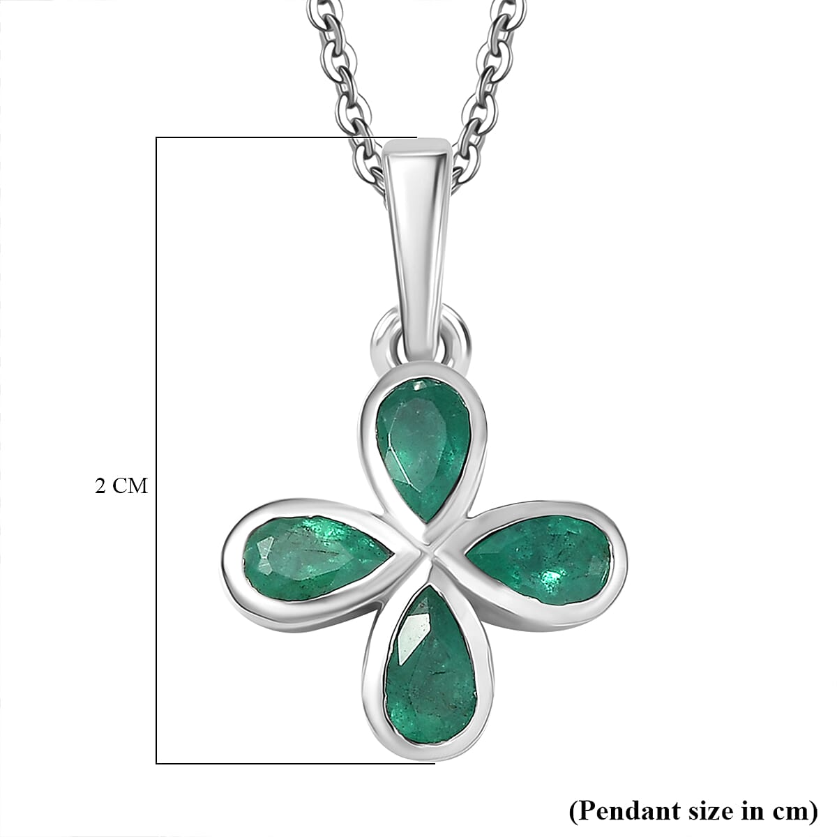 AAA Gemfields Emerald Pendant with Chain (Size 20) in Rhodium Overlay Sterling Silver 0.77 Ct.
