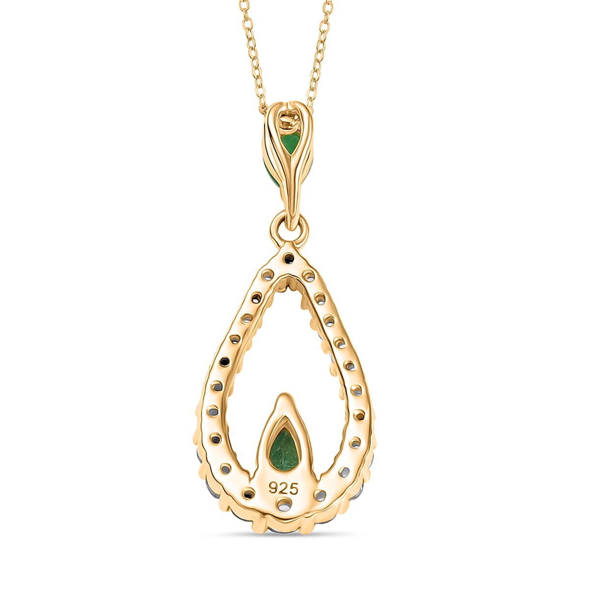 AAA Gemfields Emerald & White Zircon Pendant with Chain (Size 20) in 18K Vermeil Yellow Gold Plated Sterling Silver AAA Gemfields Emerald & White Zircon Pendant with Chain (Size 20) in 18K Vermeil Yellow Gold Plated Sterling Silver