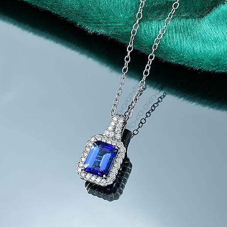 RHAPSODY - Tanzanite AGI Certified 950 Platinum and Natural Diamond (VS-E-F) Octagon Cut Pendant with Chain (Size 20) 3.00 Ct, Platinum Wt. 5.40 Gms