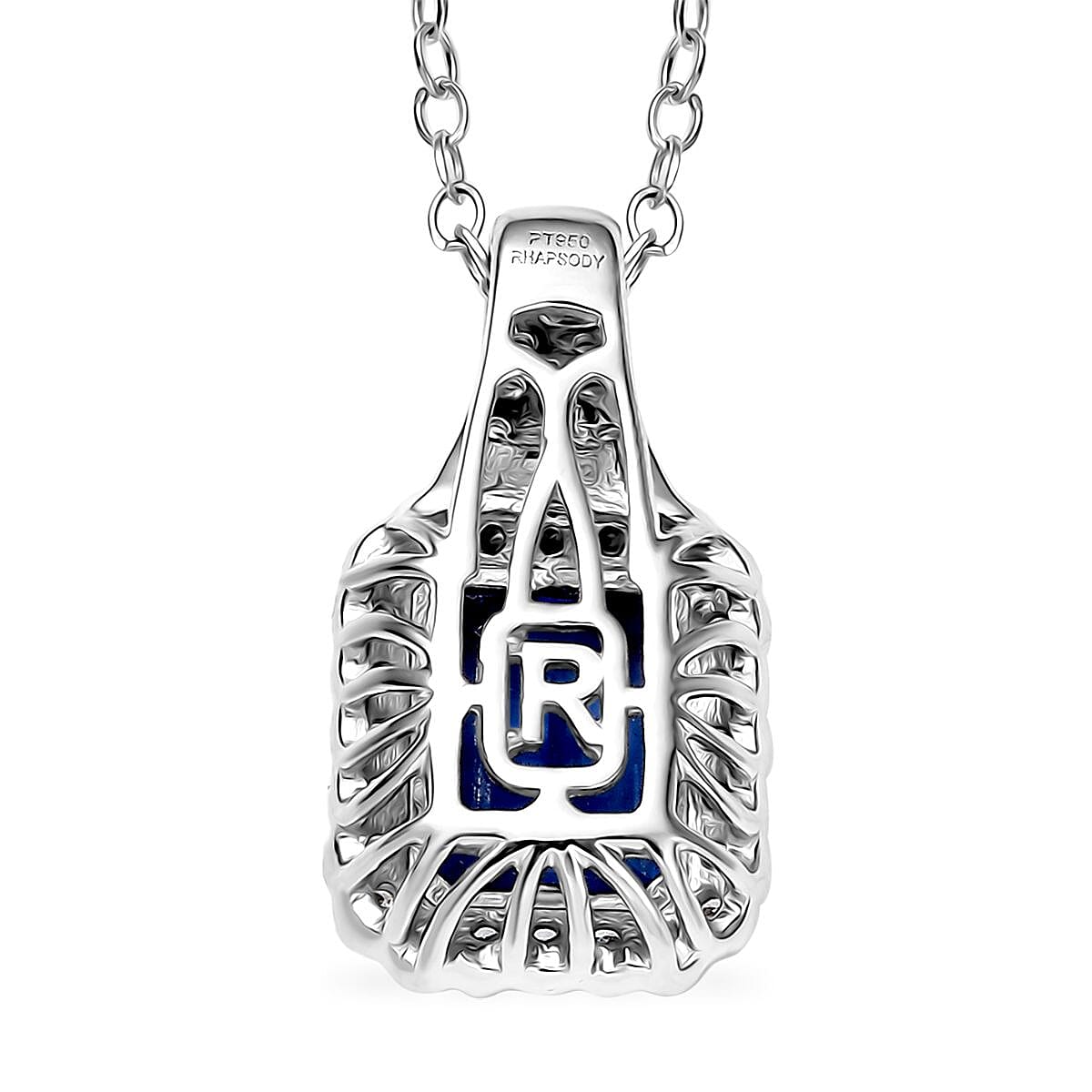 RHAPSODY - Tanzanite AGI Certified 950 Platinum & VS-E-F White Diamond Emerald Cut Halo Pendant with Chain (Size 20) 2.93 Ct, Platinum Wt. 5.40 Gms