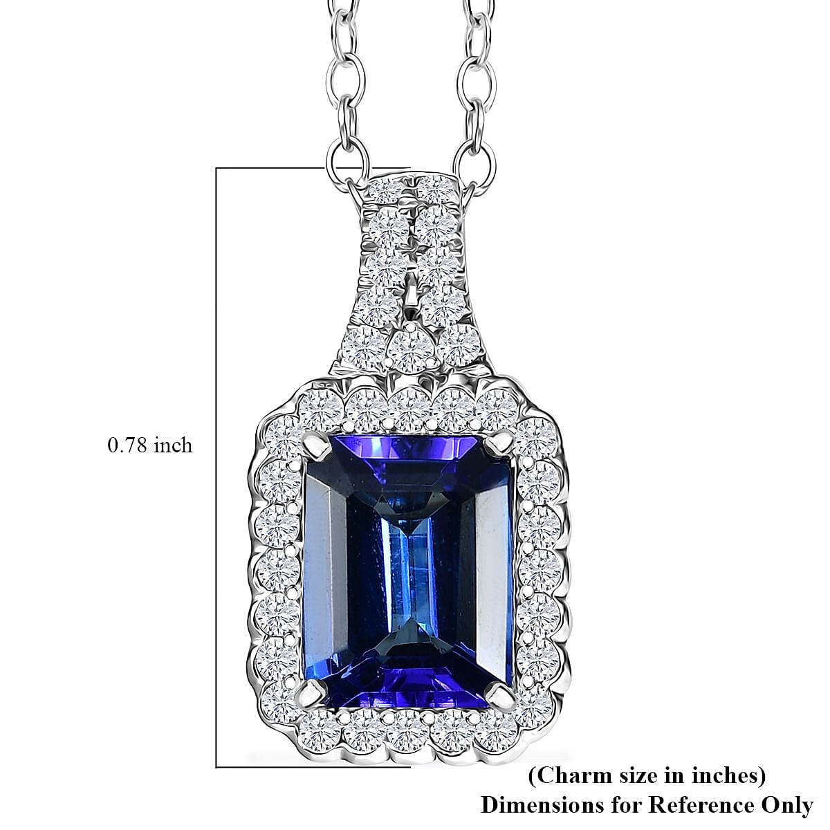 RHAPSODY - Tanzanite AGI Certified 950 Platinum & VS-E-F White Diamond Emerald Cut Halo Pendant with Chain (Size 20) 2.93 Ct, Platinum Wt. 5.40 Gms
