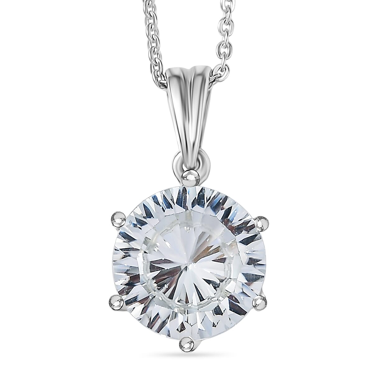 White Topaz Pendant with Chain (Size 20) in Rhodium Overlay Sterling Silver 4.60 Ct.