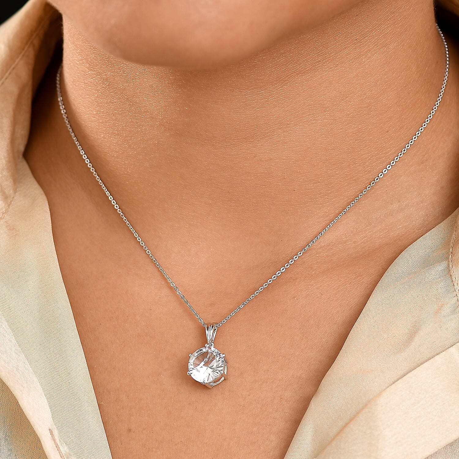 White Topaz Pendant with Chain (Size 20) in Rhodium Overlay Sterling Silver 4.60 Ct.